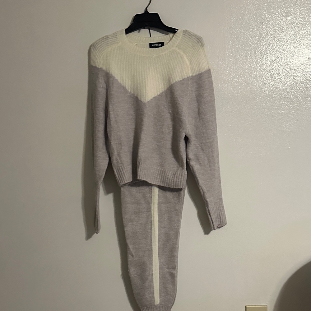 Express Gray and Cream Sweater Set